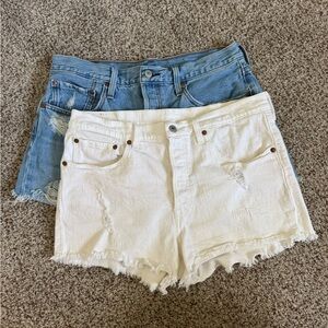 Levi 501 Denim and White Distressed Women Shorts
